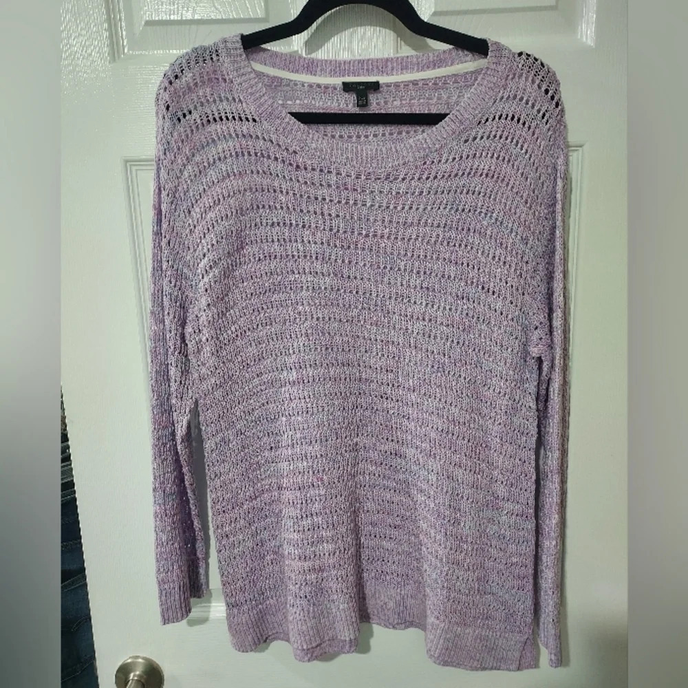 NWOT Talbots Petite Lavender Purple Open Knit Cotton Long Sleeve Sweater XLP